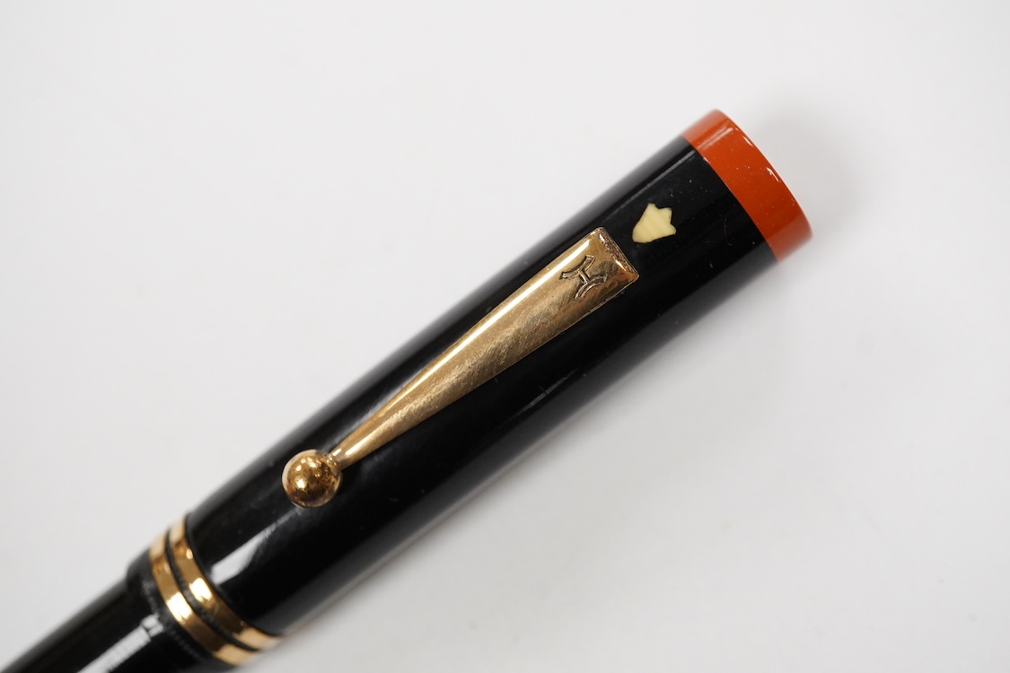 John Holland 'Jewel' fountain pen, lever fill model with gold filled cartouche on back of cap
